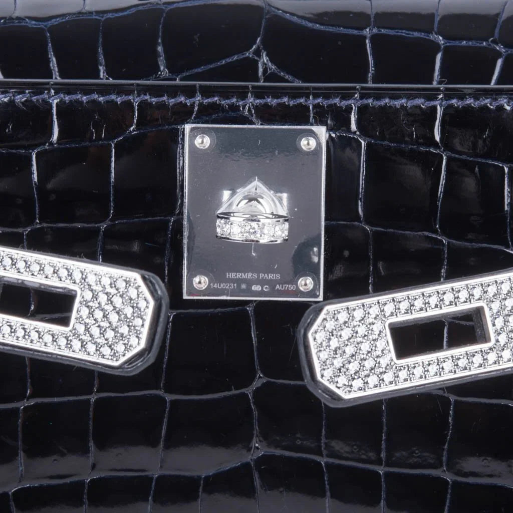 Kelly Cut Diamond Blue Marine Crocodile Bag Exquisite Clutch
