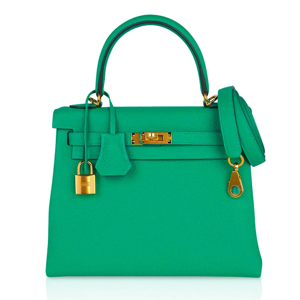 Kelly Retourne 25 Bag Menthe Togo Gold Hardware New w/Box
