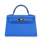 Kelly 20 Mini Sellier Bag Blue Hydra Chevre Leather Gold Hardware