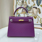 Kelly II Mini Purple-Red Ostrich Leather with Gold Hardware