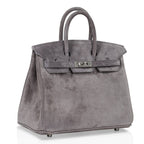 Birkin 25 Bag Gris Fume Doblis Suede with Palladium Hardware