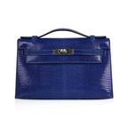 Kelly Pochette Bag Blue Sapphire Lizard Clutch Palladium Hardware
