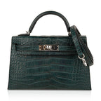 Kelly 20 Mini Sellier Bag Vert Cypress Matte Alligator Palladium
