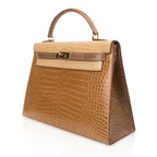 Limited Edition Tri-Color Kelly Sellier 32 Bag Poussiere Poudre Ficelle Porosus Crocodile