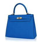 Kelly 25 Sellier Bag Blue Frida Epsom Leather with Gold Hardware