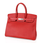 Birkin 35 Bag Rouge Casaque Lipstick Red Epsom Palladium new