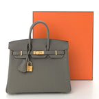 Birkin 25 Gris Meyer crafted from incredibly soft Togo calfskin leather