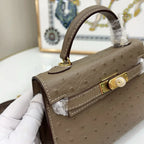 Kelly II Mini Gris Tourterelle Ostrich Gold Hardware