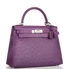 Kelly Violine Sellier Ostrich with Palladium Hardware