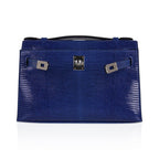Kelly Pochette Bag Blue Sapphire Lizard Clutch Palladium Hardware