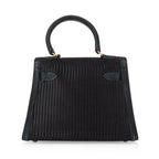 Kelly 20 Mini Vintage Bag Black Pleated Silk Suede Trim Gold Hardware