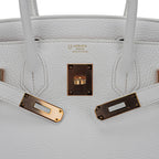 Special Order HSS Birkin 30 Bag White & Orange Clemence Leather with Rose Gold Hardware