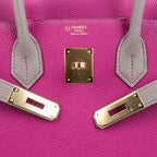Special Order HSS Birkin 30 Bag Rose Pourpre & Gris Asphalte Togo Leather with Gold Hardware