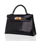 Kelly 20 Mini Sellier Bag Black Alligator Gold Hardware