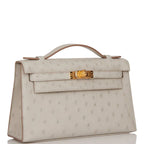 Kelly Pochette Gris Perle Ostrich Gold Hardware