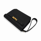 Kelly Depeches 25 Pouch Black Galop D’Leather with Gold Hardware