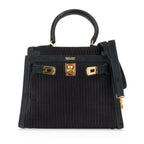 Kelly 20 Mini Vintage Bag Black Pleated Silk Suede Trim Gold Hardware
