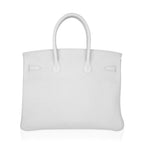 Birkin 35 Bag White Gold Hardware Clemence Leather New