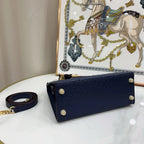 Kelly 25 Bleu Iris Sellier Ostrich Gold Hardware