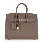 Birkin Sellier 25 Etoupe Gold Hardware Epsom Leather New w/Box