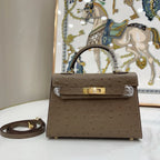 Kelly II Mini Gris Tourterelle Ostrich Gold Hardware