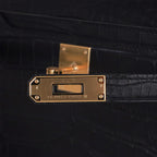 Kelly Depeches 25 Pouch Black Matte Alligator Gold Hardware New