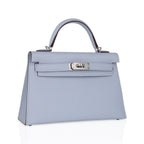 Kelly 20 Mini Sellier Bag Blue Brume Epsom Leather Gold Hardware