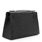Kelly Pochette Black Ostrich Clutch Gold Hardware
