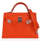 Kelly 20 Mini Sellier Bag Orange Feu / Rose Eglantine Chevre Bi-Color New w/Box