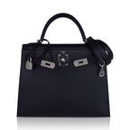 Kelly 28 Sellier Bag Black Epsom Leather with Palladium Hardware
