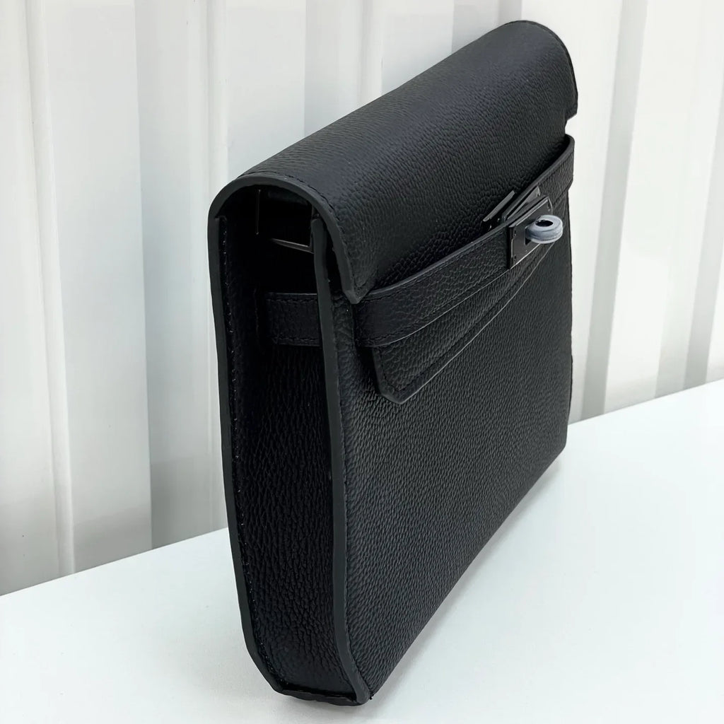 Kelly Depeches 25 Pouch Bag Blue Ocean Togo Leather with Palladium Hardware