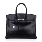 Birkin 35 Bag Black Box Palladium Guilloche Hardware
