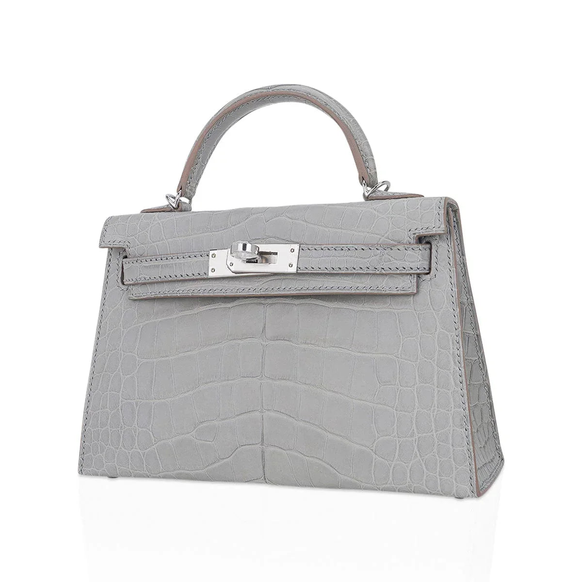 Limited Edition Mini Kelly 20 Sellier Matte Gris Perle Alligator Bag Palladium Hardware