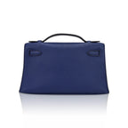 Kelly Pochette Clutch Bag Blue Sapphire Swift Leather with Palladium Hardware