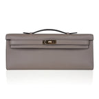 Kelly Cut Bag Gris Asphalte Gray Clutch Swift Gold Hardware