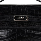 Kelly Pochette Bag Matte Black Crocodile Clutch Palladium