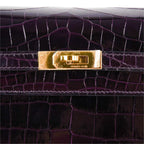 Kelly 25 Bag Sellier Crocodile Prunoir Gold Hardware