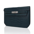 Kelly Depeches 25 Pouch Vert Rousseau Matte Alligator Palladium Hardware
