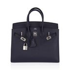 Birkin Sellier 25 Bag Blue Indigo Epsom Leather with Palladium Hardware