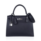 Verso Kelly Sellier 25 Bag Bleu de Minuit & Etrusque Veau Madame Leather with Palladium Hardware