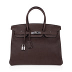 Birkin 35 Bag Ebene Barenia Faubourg Leather with Palladium Hardware