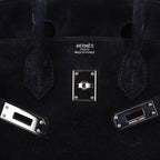 Birkin 25 Bag Black Doblis Suede with Palladium Hardware