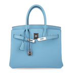 Birkin 30 Bag Blue Celeste Epsom Palladium Hardware New