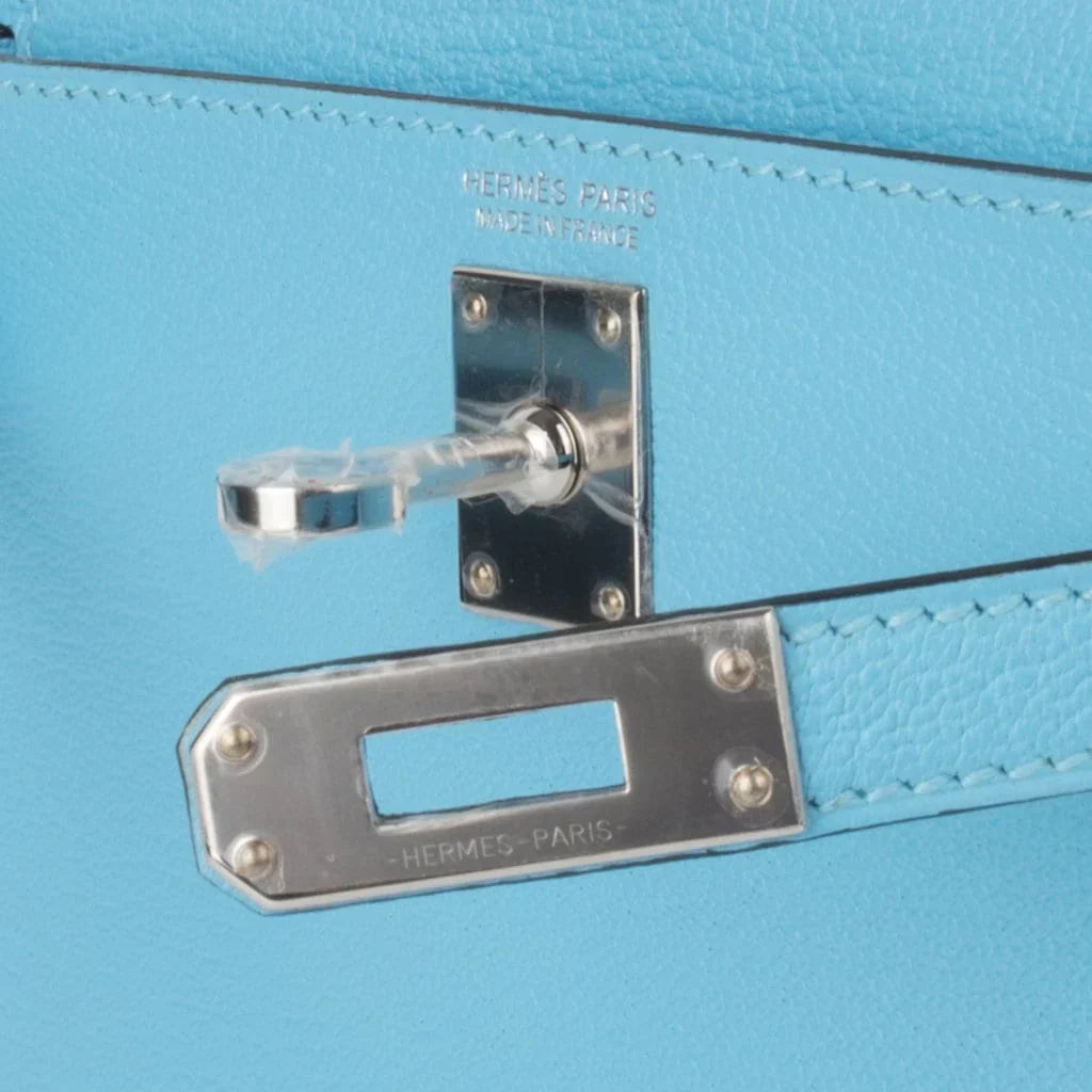 Kelly 20 Mini Sellier Bag Rare Blue Celeste Chevre Palladium