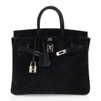 Birkin 25 Bag Black Doblis Suede with Palladium Hardware