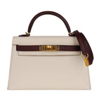 Special Order HSS Mini Kelly 20 Sellier Bag Nata & Bordeaux Epsom Leather with Gold Hardware