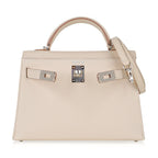 Kelly 20 Mini Sellier Bag Craie Epsom Leather Palladium Hardware New w/Box