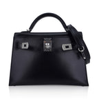 Kelly 20 Sellier Black Box Leather Mini Bag Palladium Hardware