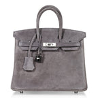 Birkin 25 Bag Gris Fume Doblis Suede with Palladium Hardware