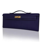Kelly Cut Bag Blue Encre Swift with Gold Hardware